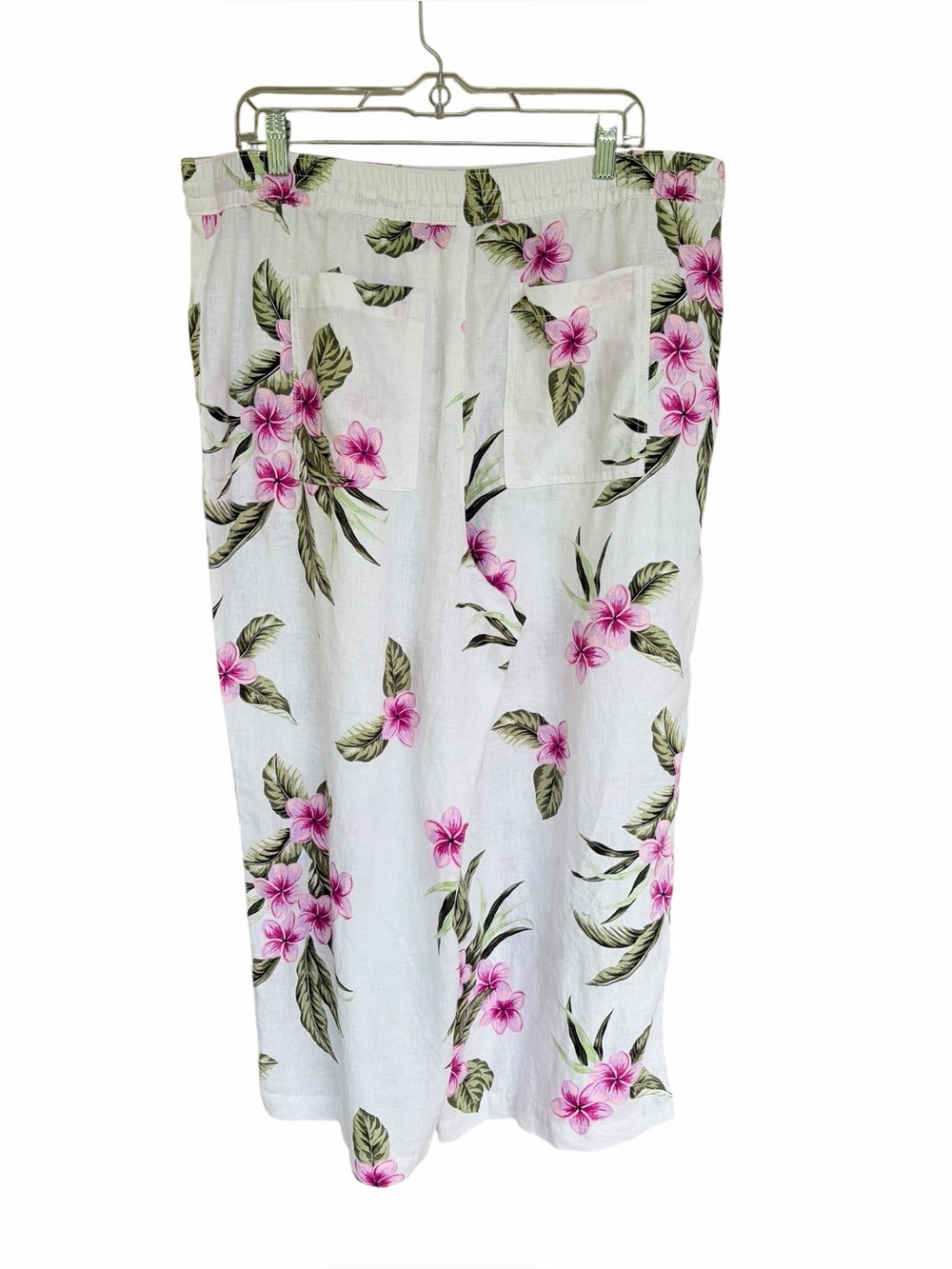 Linen Floral High Rise Drawstring Wide Leg Pant - Picture 5 of 6